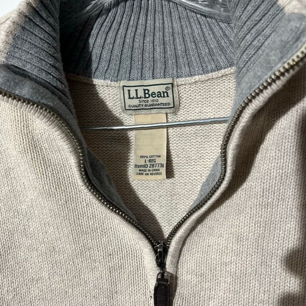 Vintage L.L. Bean Mens Sweater Beige Oatmeal Cotton Knit High Neck Regular Long Sleeve Zip Pullover Casual Outdoor 1 4 Zip 0 All Seasons L Mens Size US L / EU 52-54 / 3 - 2 Thumbnail