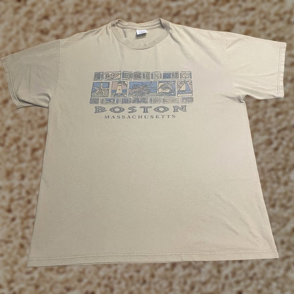 Delta VINTAGE Boston Massachusetts Art Shirt Adult XL Brown 90s Y2K Mens Size US XL / EU 56 / 4 - 1 Thumbnail