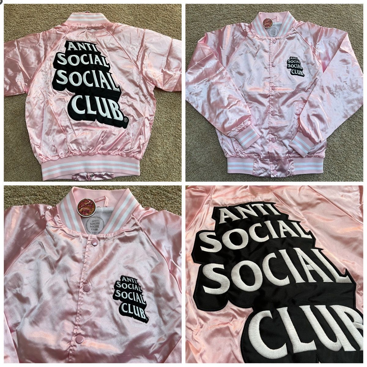 image of Anti Social Social Club Assc Souvenir Varsity Bomber Jacket in Pink, Women's (Size Small)