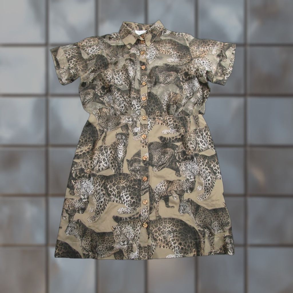Vintage VINTAGE Dorothy Schoelen The Silver Connection Dress Shirt Dress Womens 12 Brown Leopard Animal Print Button Front Collared Short Sleeve 90s Size XL / US 12-14 / IT 48-50 - 1 Thumbnail