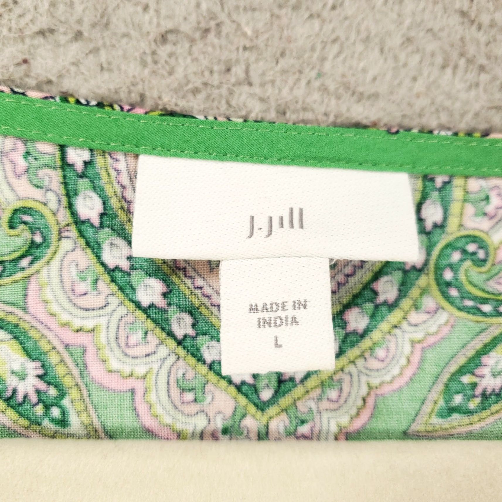 J. Jill J. Jill Boho Tunic Womens Large Green Lightweight V-Neck Top Print Geometric Rayon Blouse Size L / US 10 / IT 46 - 6 Thumbnail
