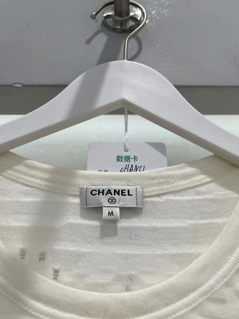 Chanel Chanel White Hollow Logo Short Sleeve Tee -2505 Size US M / EU 48-50 / 2 - 6 Thumbnail