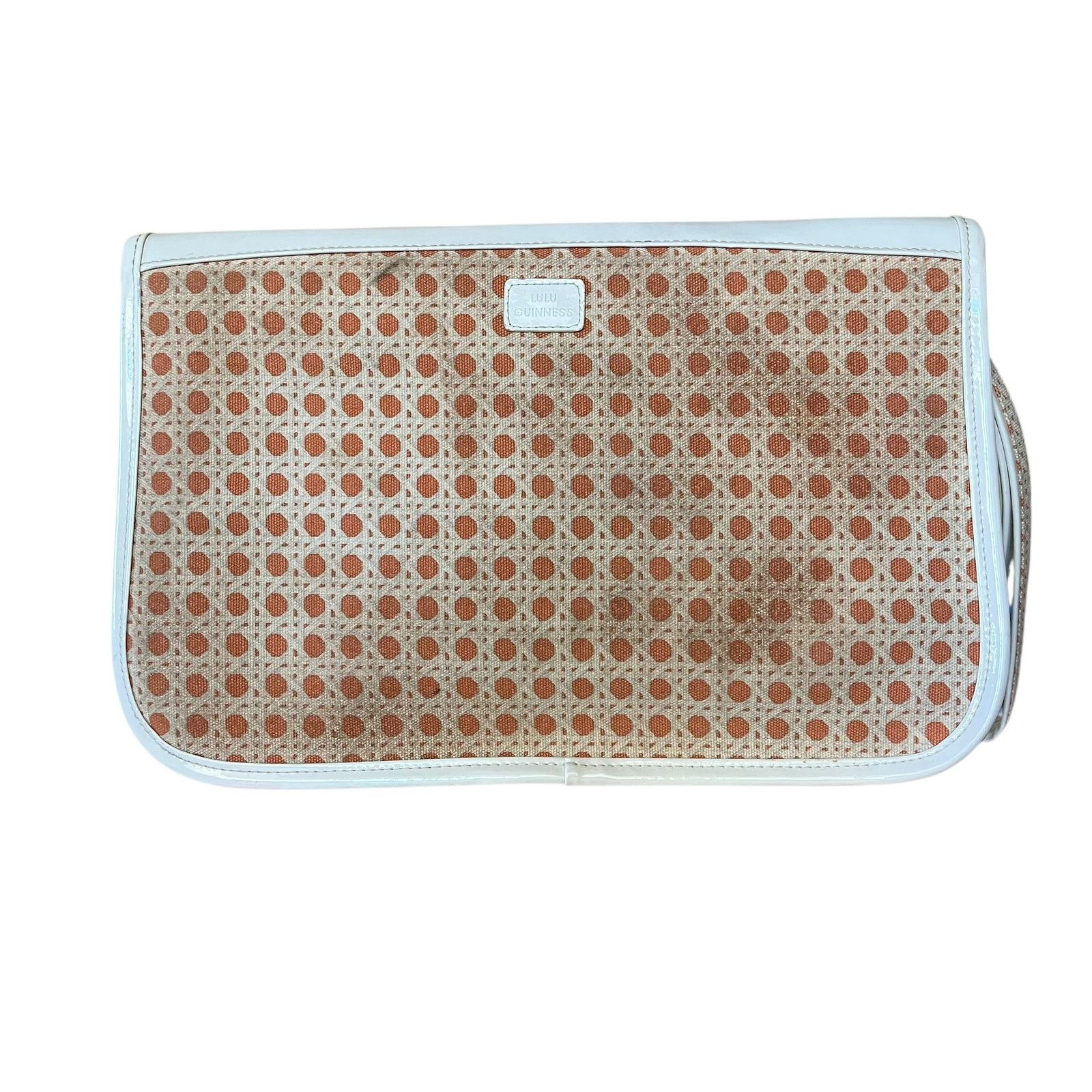 Vintage Lulu Guinness Lattice Print Coral White Wristlet Clutch Bag Size ONE SIZE - 8 Thumbnail