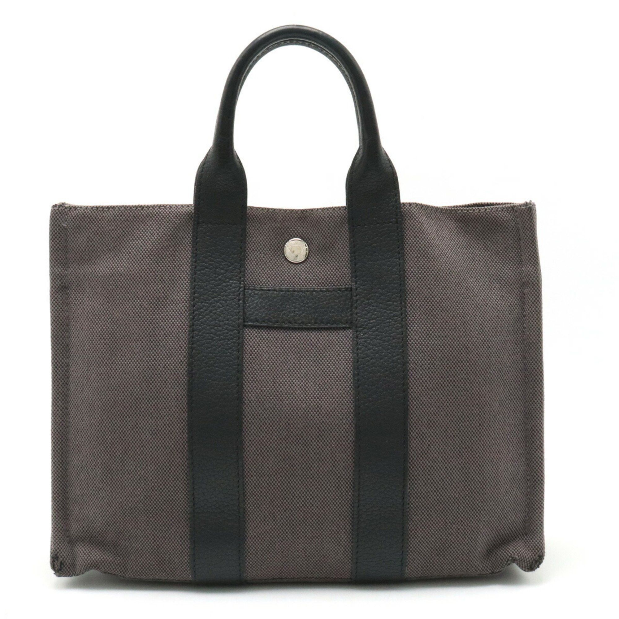 image of Hermes Sac Arne Pm Tote Bag Handbag Canvas Leather Gray Black, Women's
