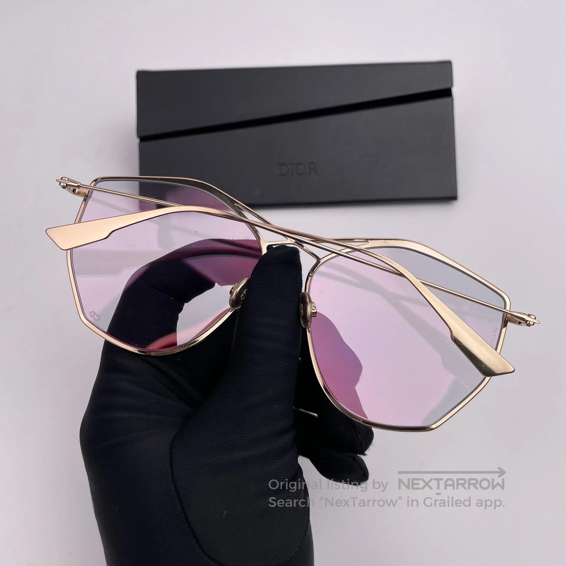 Dior Dior Gold Polygon Transparent Pink Lenses| Size ONE SIZE - 1 Thumbnail