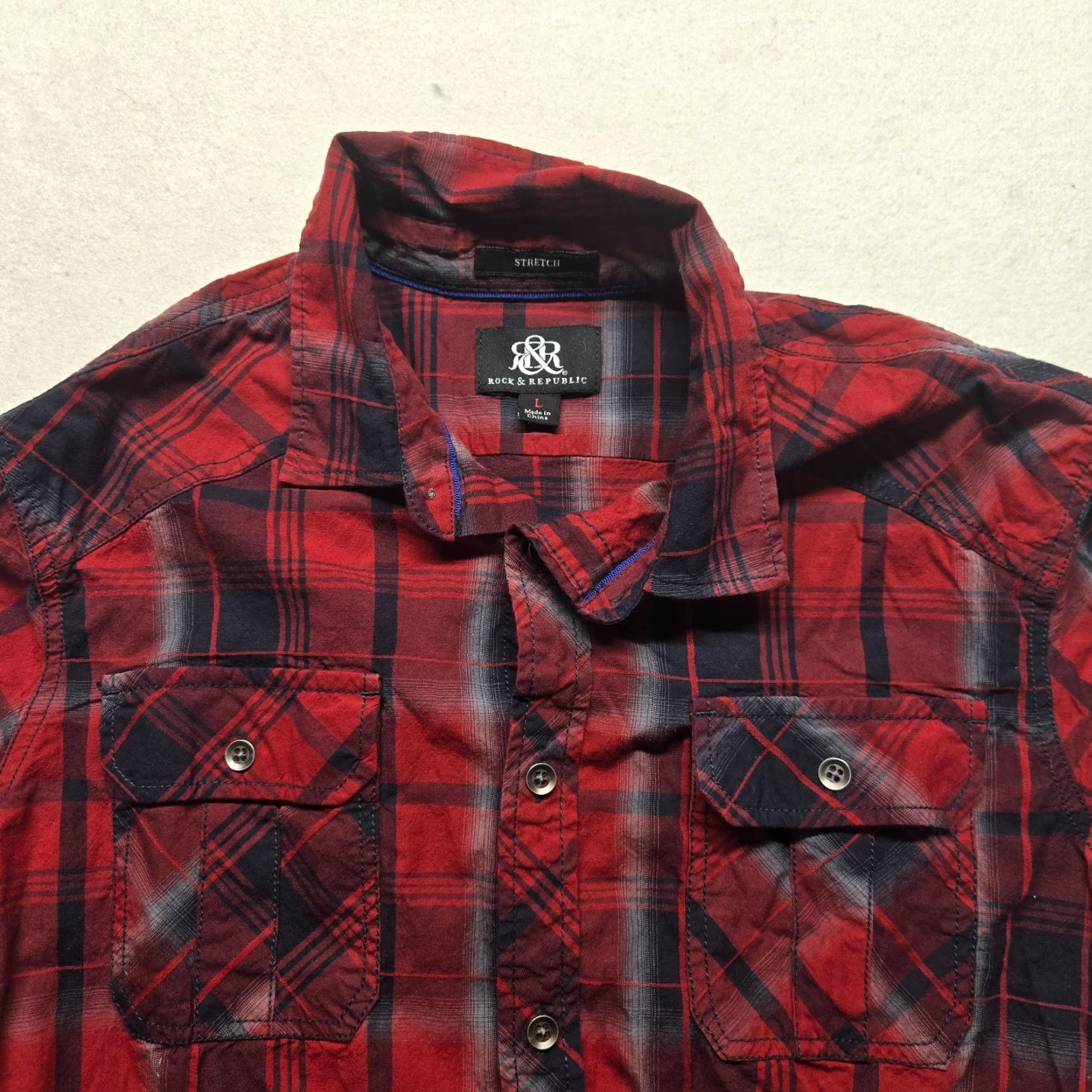 Vintage Rock & Republic Shirt Cropped Women's L Red Plaid Long Sleeve Button-Up 90s Retro Women's L Size L / US 10 / IT 46 - 2 Thumbnail
