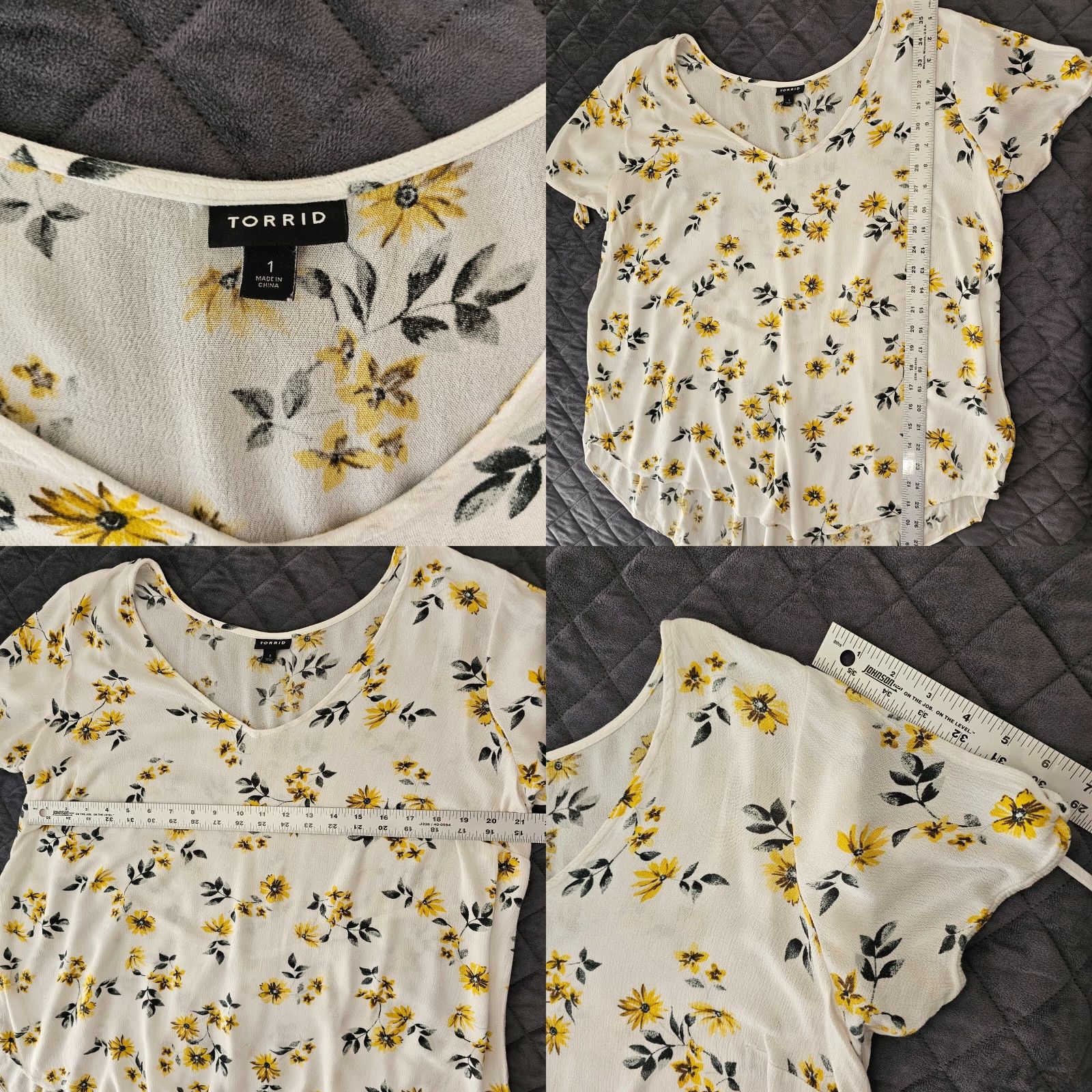 Torrid Torrid Blouse Shirt Women Plus Size 1 White Floral Sunflower Print Short Sleeve Scoop Neck Slit Accent Tie Casual Party/Cocktail Size XS / US 0-2 / IT 36-38 - 8 Thumbnail