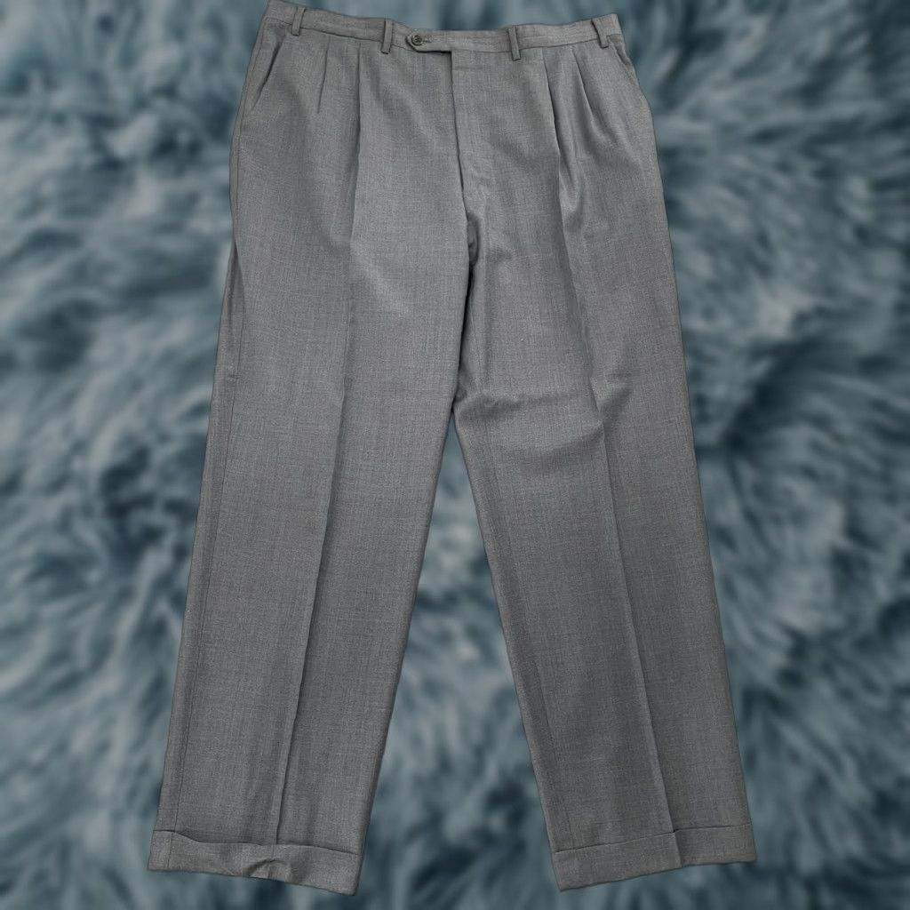 Canali Canali Pants Mens Dress Pants Adult 39 Gray Wool Pleated Trousers Pockets Regular 30" Inseam Zip Dry Clean Only Italy Preowned Size US 39 - 1 Thumbnail