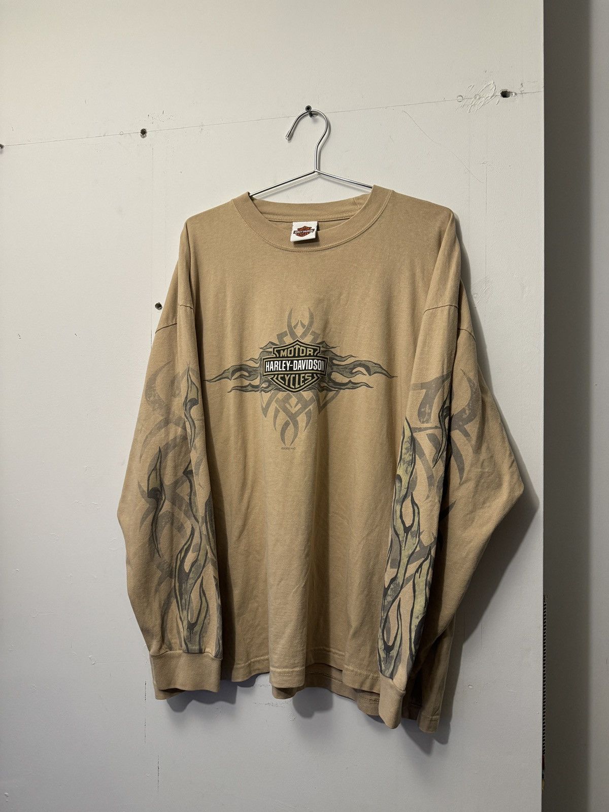 Harley Davidson VINTAGE Y2K HARLEY FLAMES TAN LONGSLEEVE SHIRT CALIFORNIA XL Size US XL / EU 56 / 4 - 7 Thumbnail