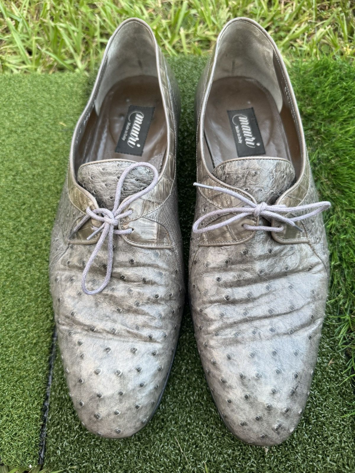 Mauri Mauri Italy Ostrich Leather Oxford Shoes Men’s Gray Exotic Size US 12 / EU 45 - 1 Thumbnail