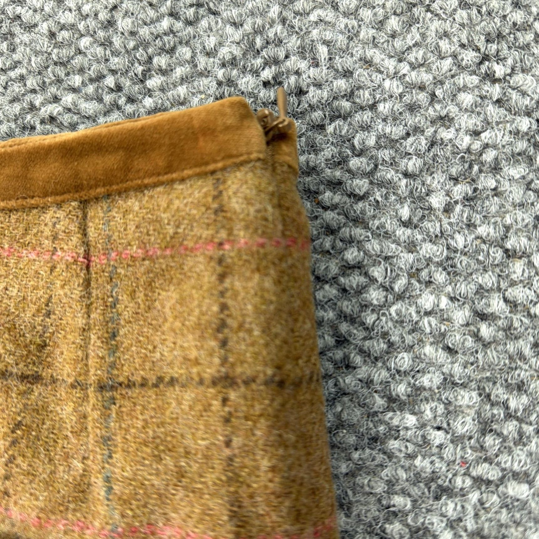 Vintage Joules Skirt 12 Brown Tan Check Wool Blend Pockets Mini X Camilla Womens Size 34" / US 12 / IT 48 - 4 Thumbnail
