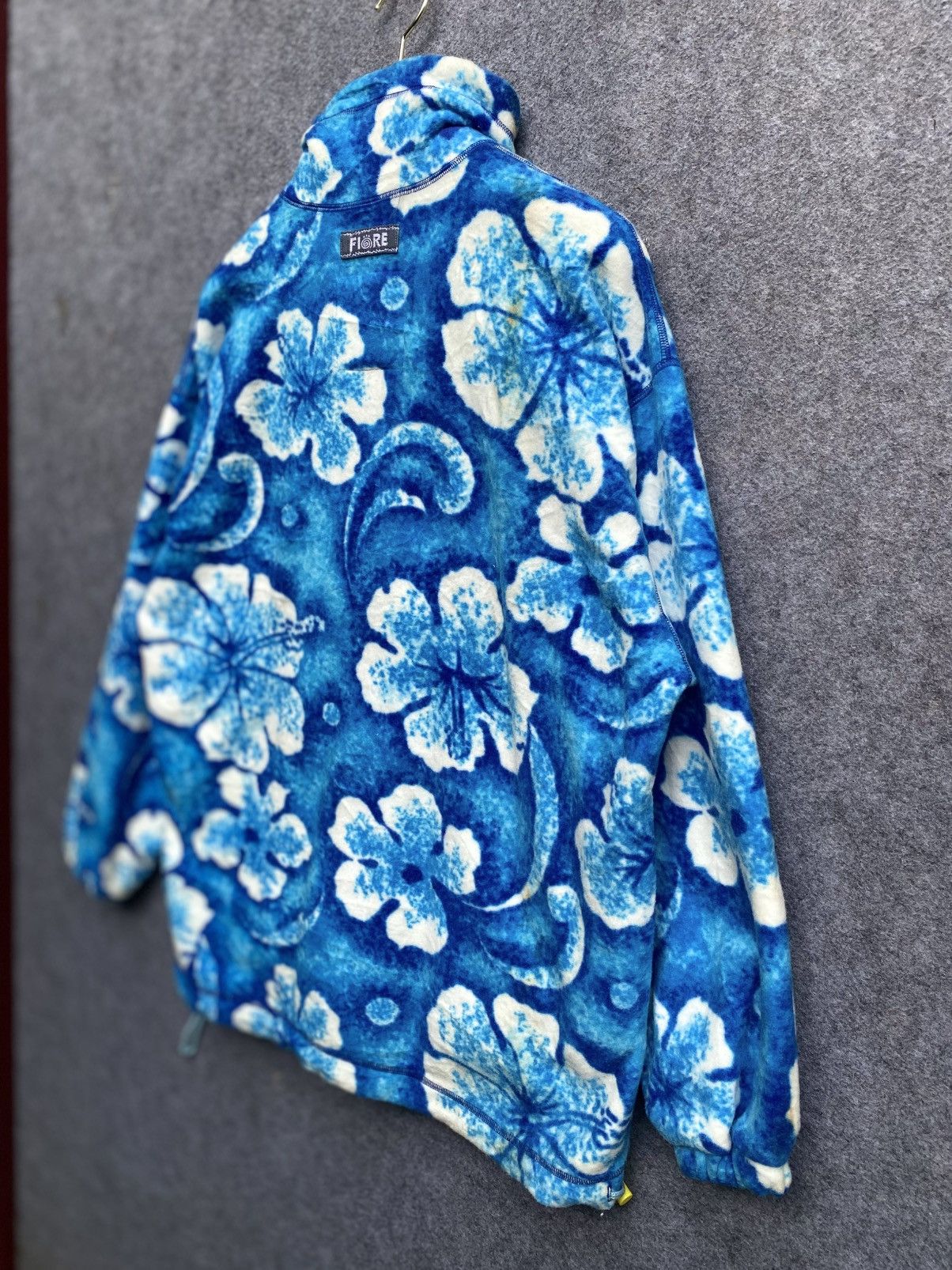 Vintage JOJO FIORE Blue Hibiscus Pattern Fleece Quarter-Snap Pullove Size US S / EU 44-46 / 1 - 11 Thumbnail