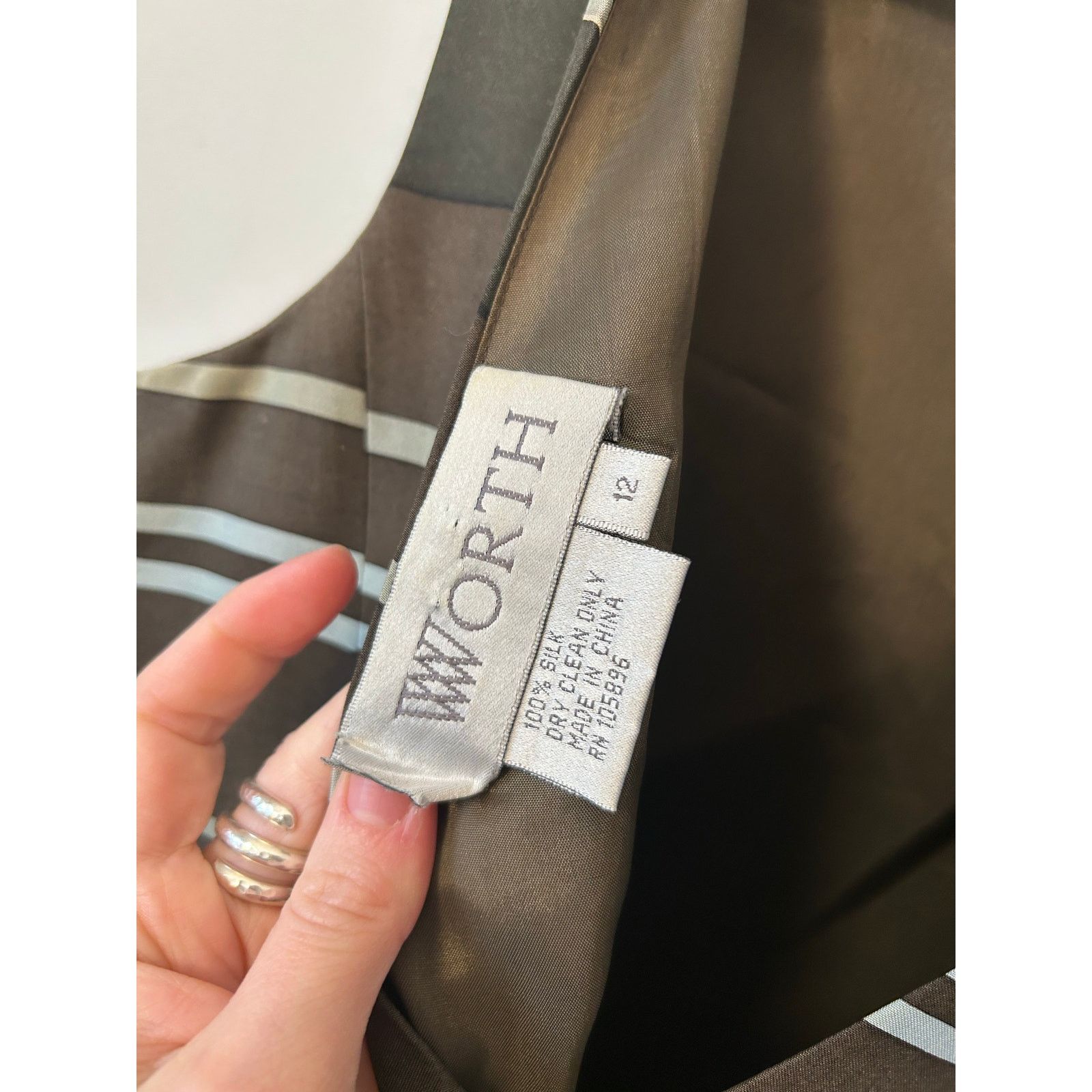 Worthington Worth Brown Blue Green Stripe 100% Silk Pencil Dress, Sz 12 Size XL / US 12-14 / IT 48-50 - 7 Thumbnail