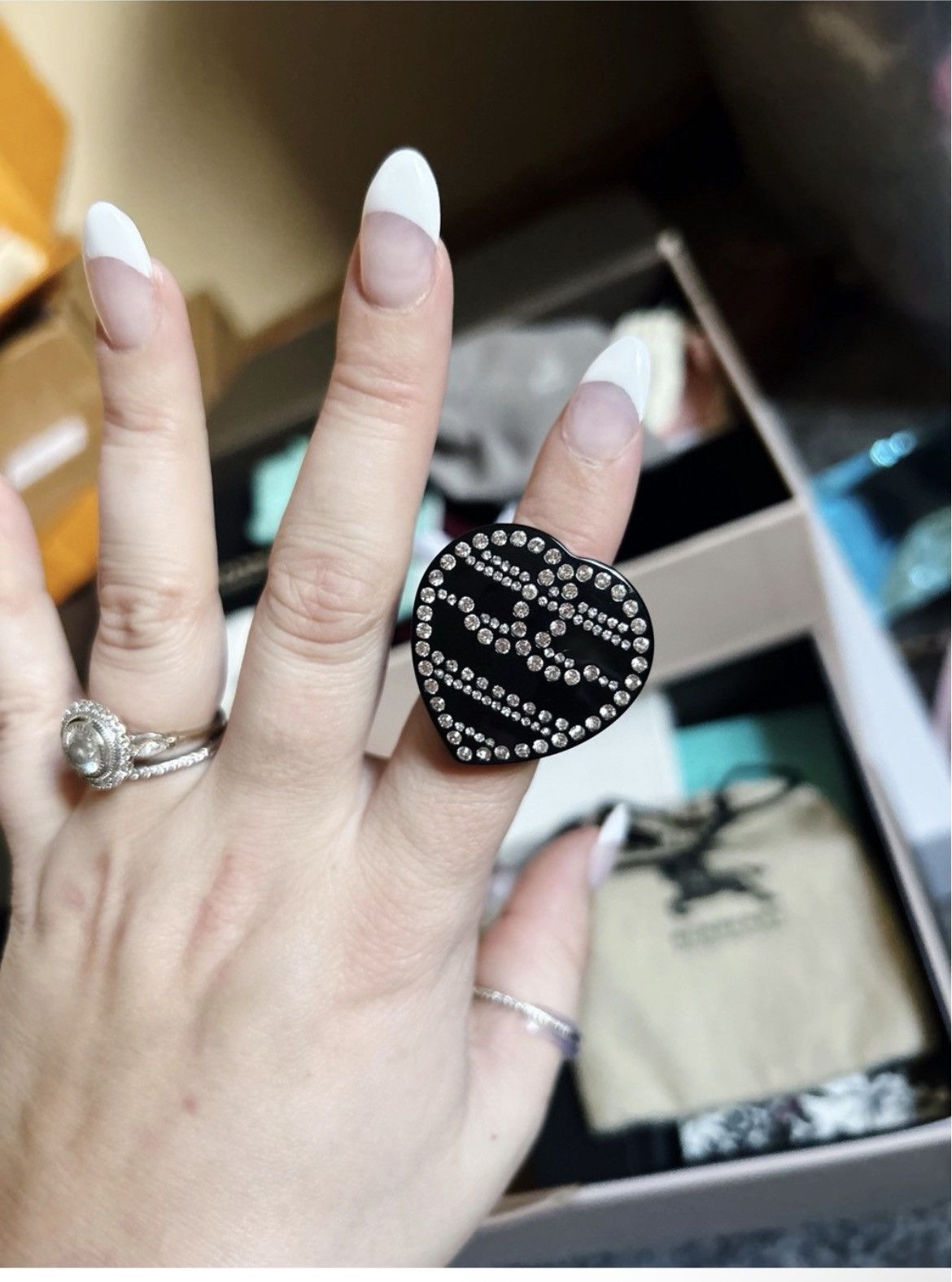 Chanel Authentic CHANEL Rare Vintage CC 09 Large Heart Crystal Ring Size ONE SIZE - 3 Thumbnail