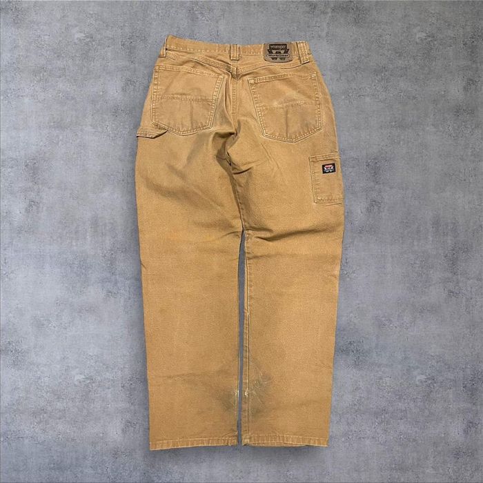 Pants Homme Wrangler W30 L32 Kaki/Hâle Coton Traces d'usure visibles Évasé - Vêtements
