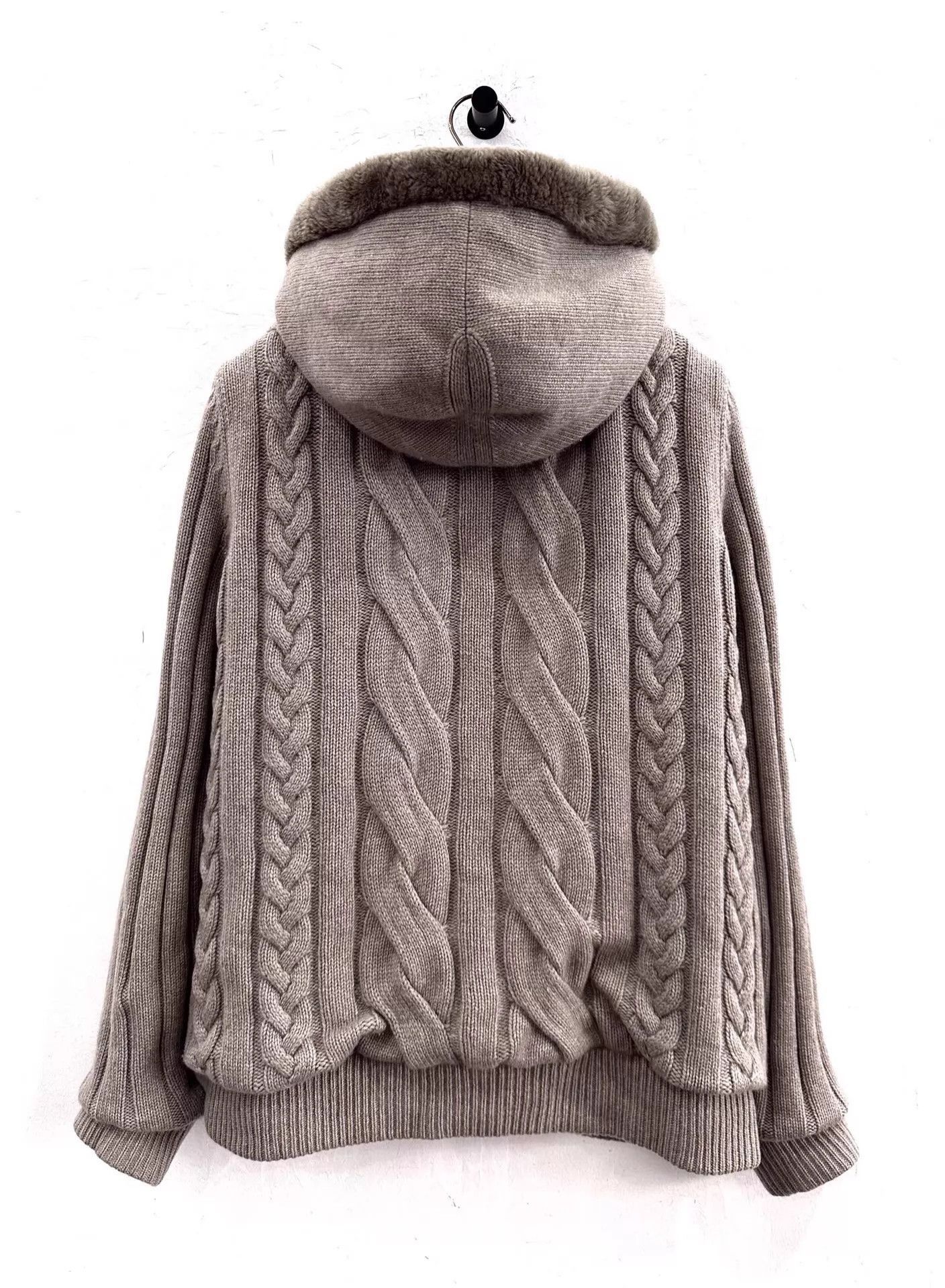 Loro Piana Gray Cable Knit Hooded Zip-Up Sweater Size US M / EU 48-50 / 2 - 2 Thumbnail