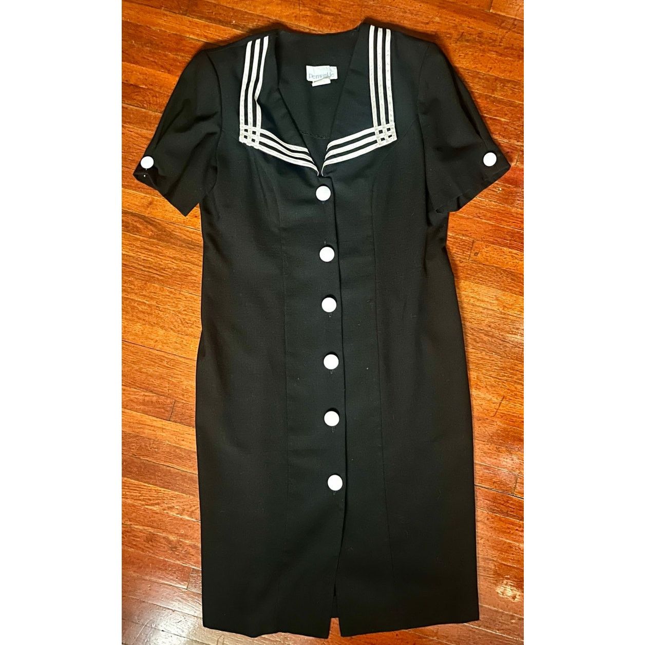 Vintage Vintage 80s Periwinkle Black White Sailor Pencil Dress Large Size L / US 10 / IT 46 - 1 Thumbnail