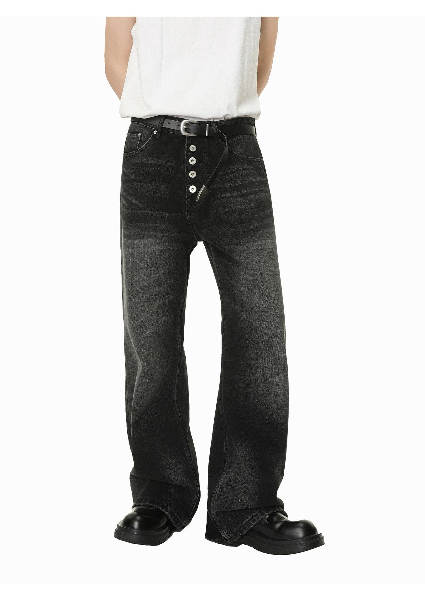 Japanese Brand Men's Japanese Retro Loose Button Washed Flare Jeans Size US 32 / EU 48 - 2 Thumbnail