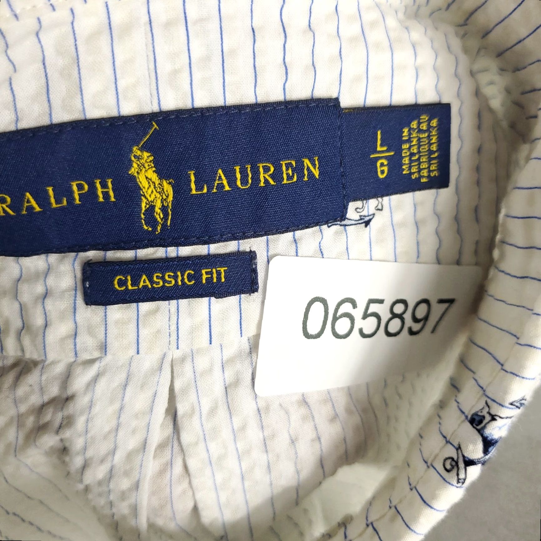 Ralph Lauren Ralph Lauren Shirt Mens Large White Striped Seersucker Button Up Short Sleeve Size US L / EU 52-54 / 3 - 6 Thumbnail