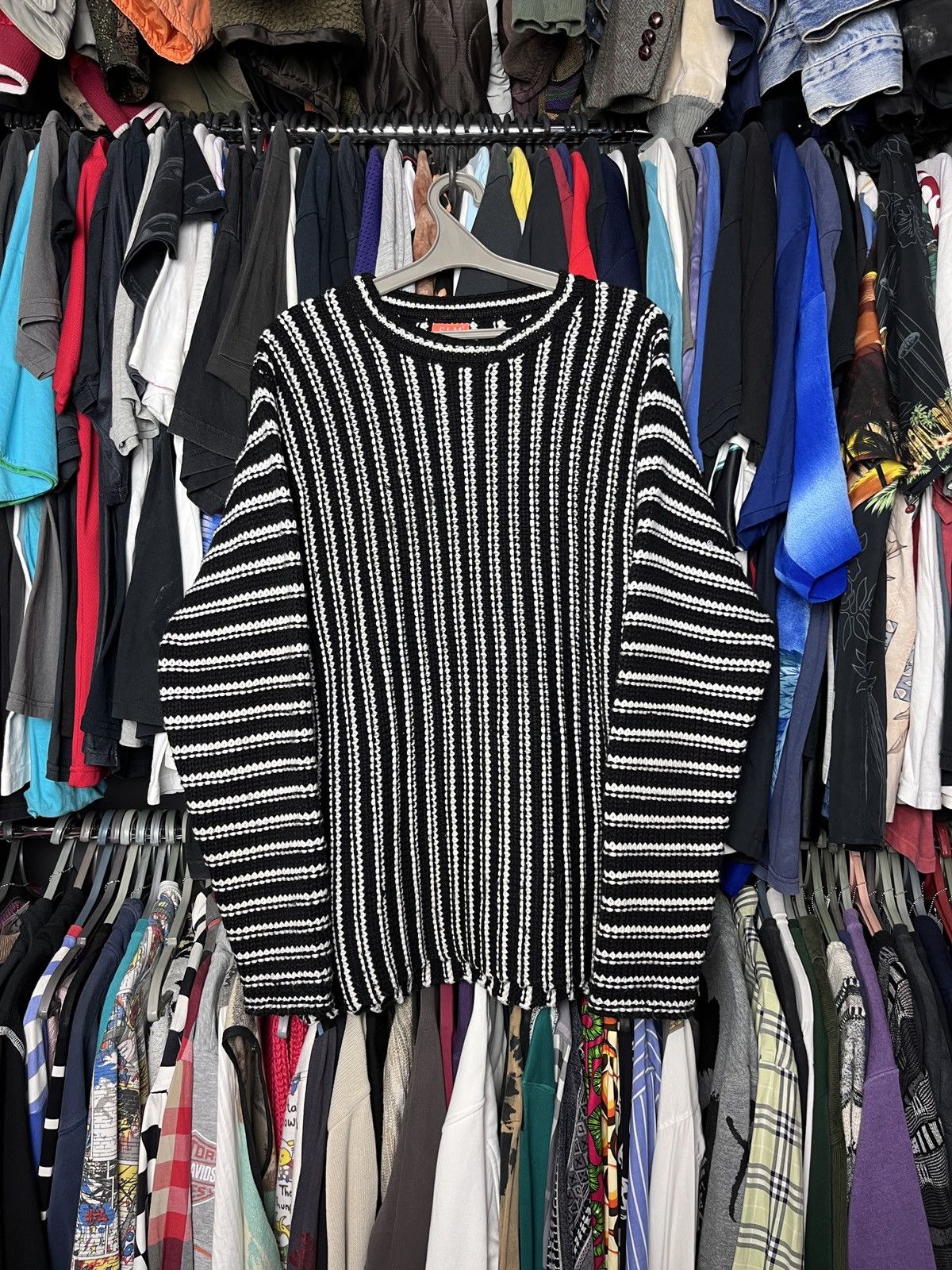 Vintage STRIPPED VINTAGE Y2K AVANTGARDE HEAVY KNITTED SWEATER - 1320 Size US L / EU 52-54 / 3 - 1 Thumbnail