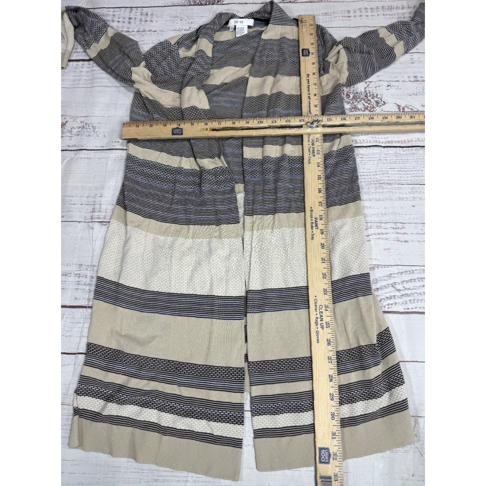 Vintage Per Se Beige Stripe Cardigan Sweater Open Front Knit Long Sleeve Sz M Womens Size M / US 6-8 / IT 42-44 - 3 Thumbnail