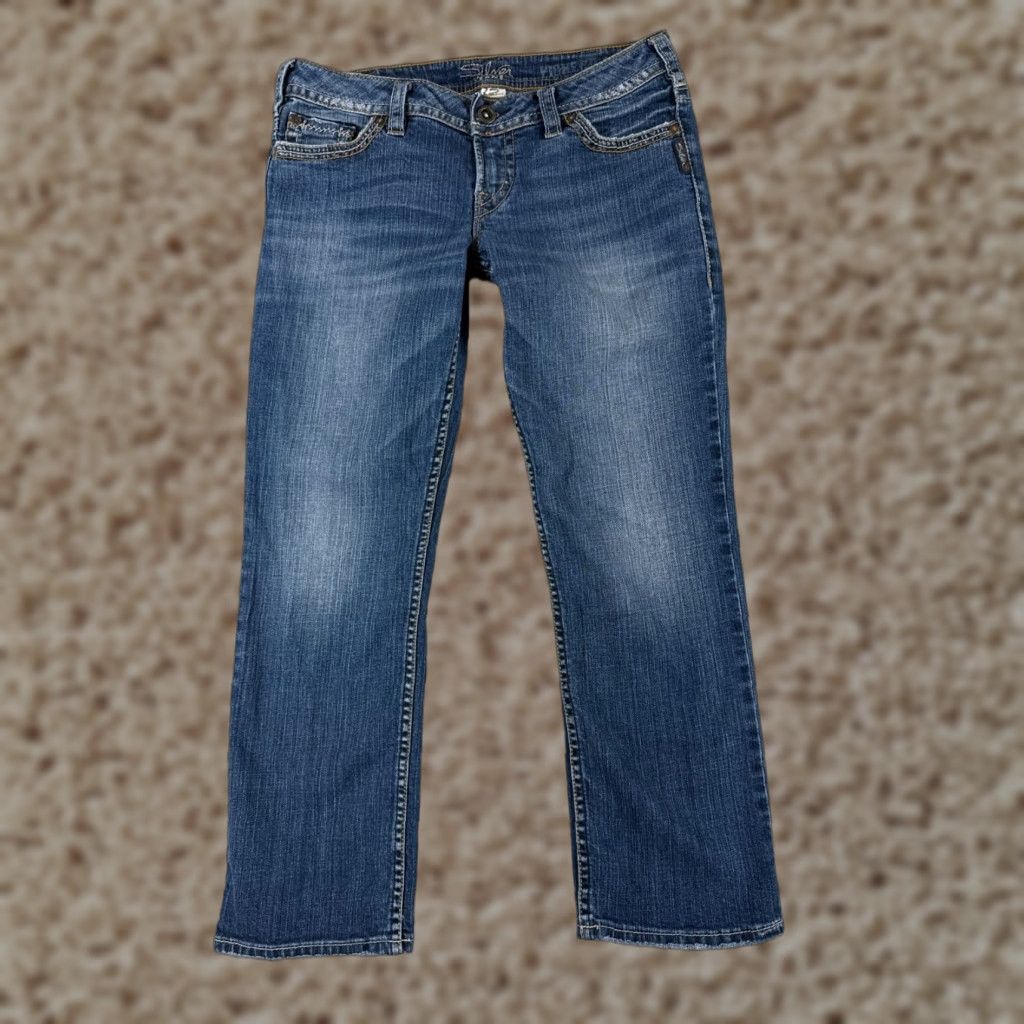 Silver Jeans Pants Womens 31 Blue Denim Jeans Crop Low Rise 30x26 Pioneer Flood