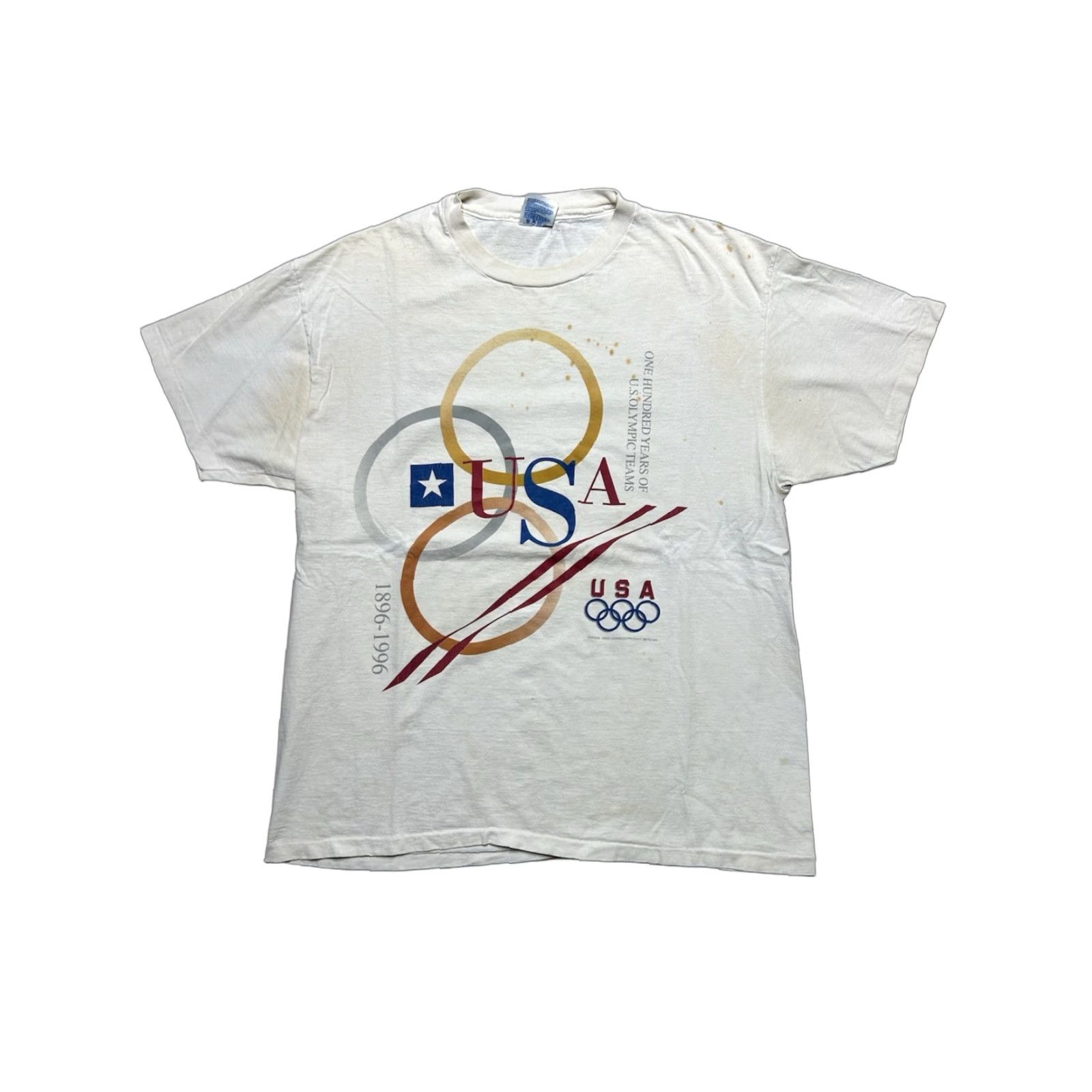 Hanes VINTAGE 90s graphic T-Shirt USA Olympics 1996 Hanes XL Grunge White Mens XL Size US XL / EU 56 / 4 - 1 Thumbnail