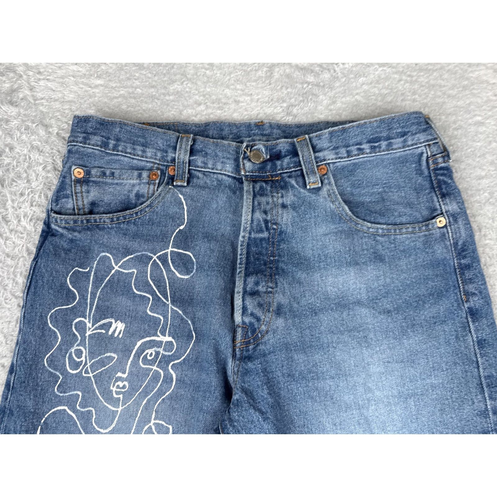 Levi's Levis Premium 501 93 Jeans Mens 32x32 Blue Straight Button Fly Abstract Graphic Size US 32 / EU 48 - 4 Thumbnail
