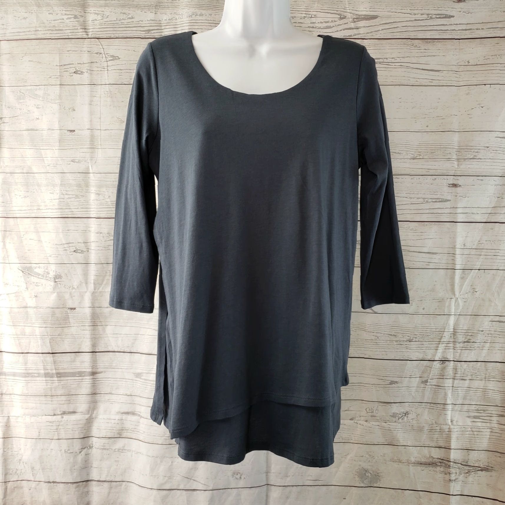 Vintage PureJill Womens 3/4 Sleeve Artistic Tee XS Solid Gray/Blue Cotton Blend T-Shirt Women's Casual Shirt Size XS / US 0-2 / IT 36-38 - 2 Thumbnail
