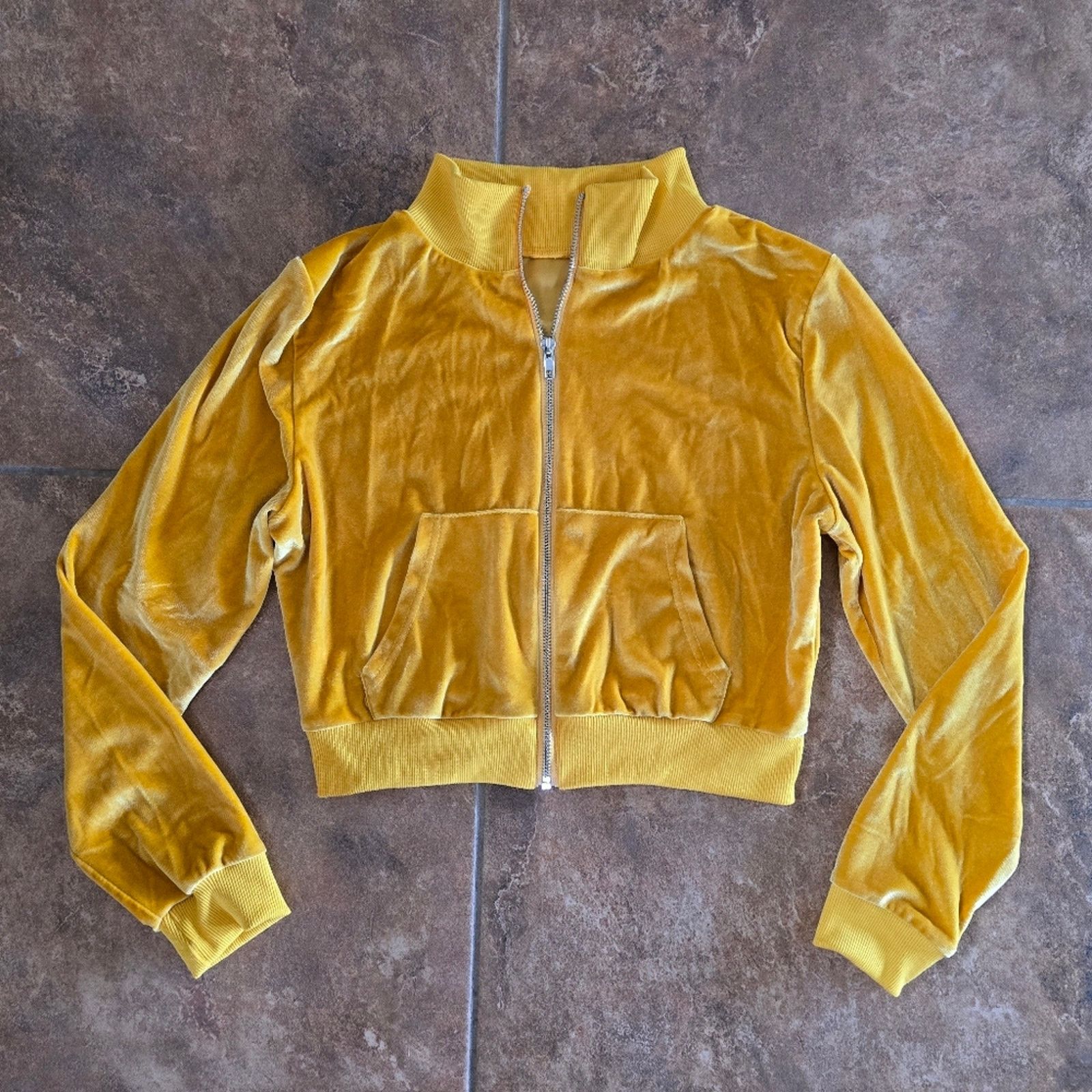 Other Mustard Velvet Lush Cropped Zip Up Size M / US 6-8 / IT 42-44 - 1 Thumbnail