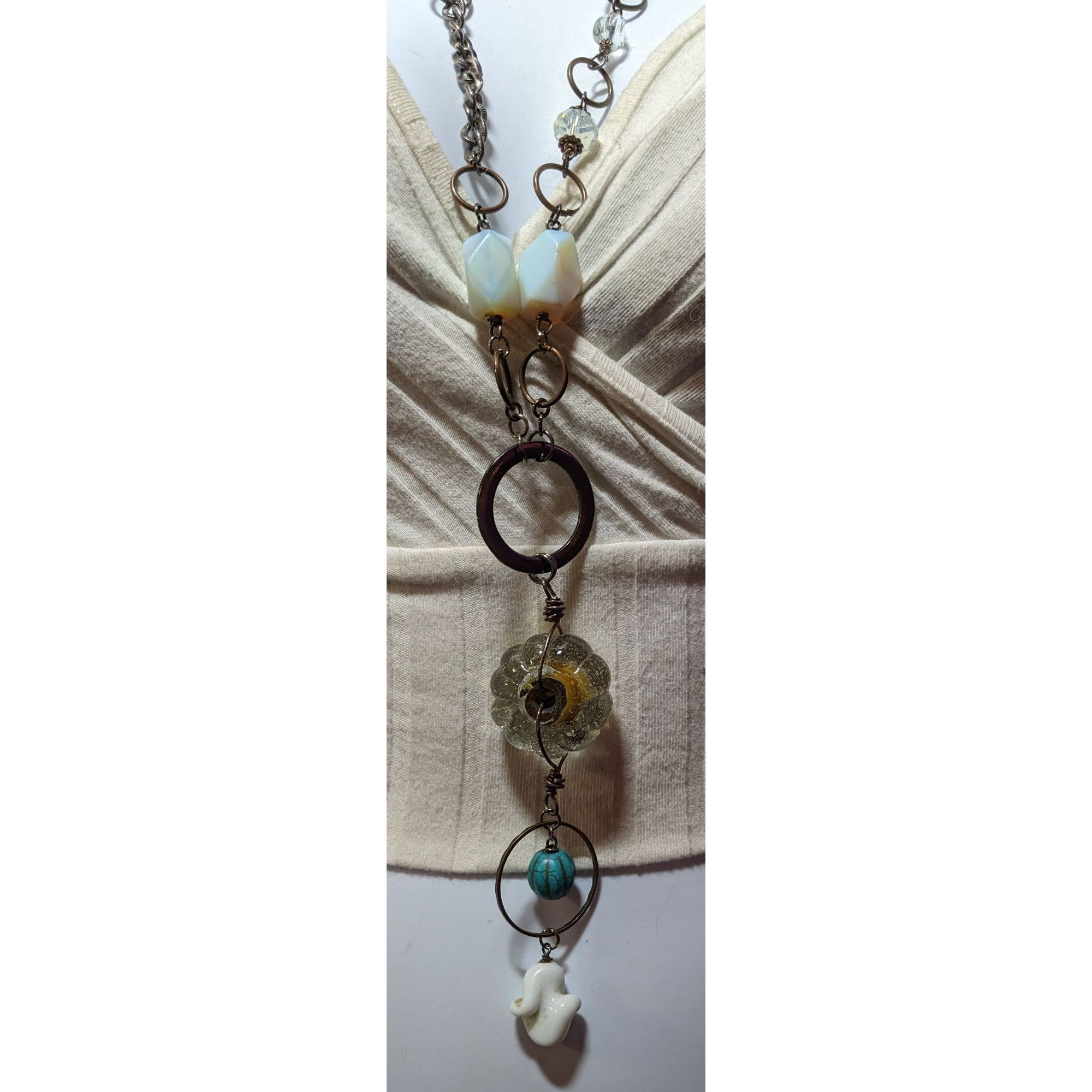 Other Handmade Upcycled Chunky Glass And Moonstone Beaded Chain Ne Size ONE SIZE - 10 Thumbnail