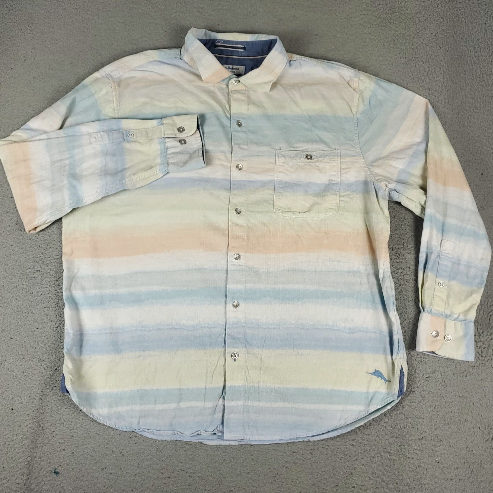 Tommy Bahama Tommy Bahama Shirt Mens Medium Blue Striped Cotton Button Up Long Sleeve Size US XL / EU 56 / 4 - 2 Thumbnail