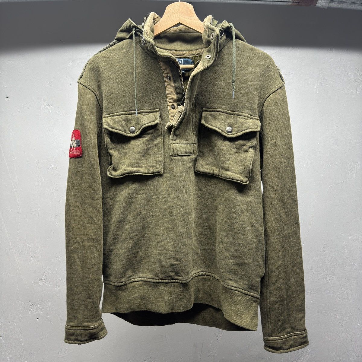 Vintage Polo Ralph Lauren Military Patch Hooded Sweatshirt