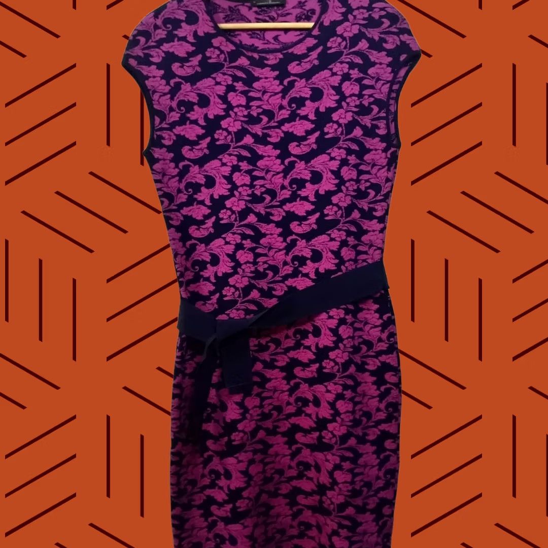 Vintage Carmen Marc Valvo Knit Dress Purple Pink Floral Belted Size M Size M / US 6-8 / IT 42-44 - 1 Thumbnail