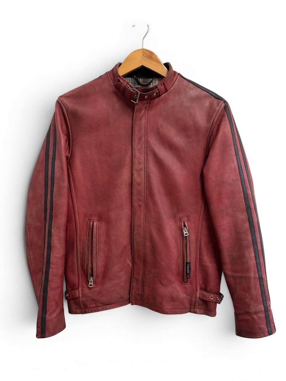 Schott Vintage 80s Schott NYC 654 Red Leather Jacket Racing Stripes Size US S / EU 44-46 / 1 - 1 Thumbnail