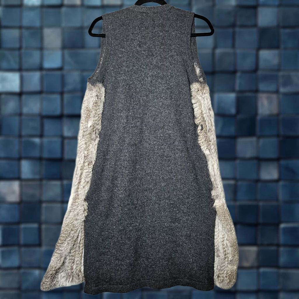 Vintage The Cashmere Project Cardigan Women's Gray Open Front Fur Trim Sz S Size S / US 4 / IT 40 - 1 Thumbnail