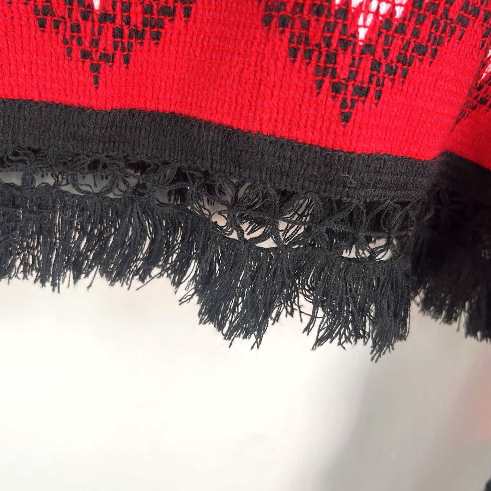 Vintage VINTAGE 60s 70s Knitted Red Black Plaid Poncho Fringe Hippie Boho Psychedelic Shawl/Wrap OS Womens Size ONE SIZE - 4 Thumbnail