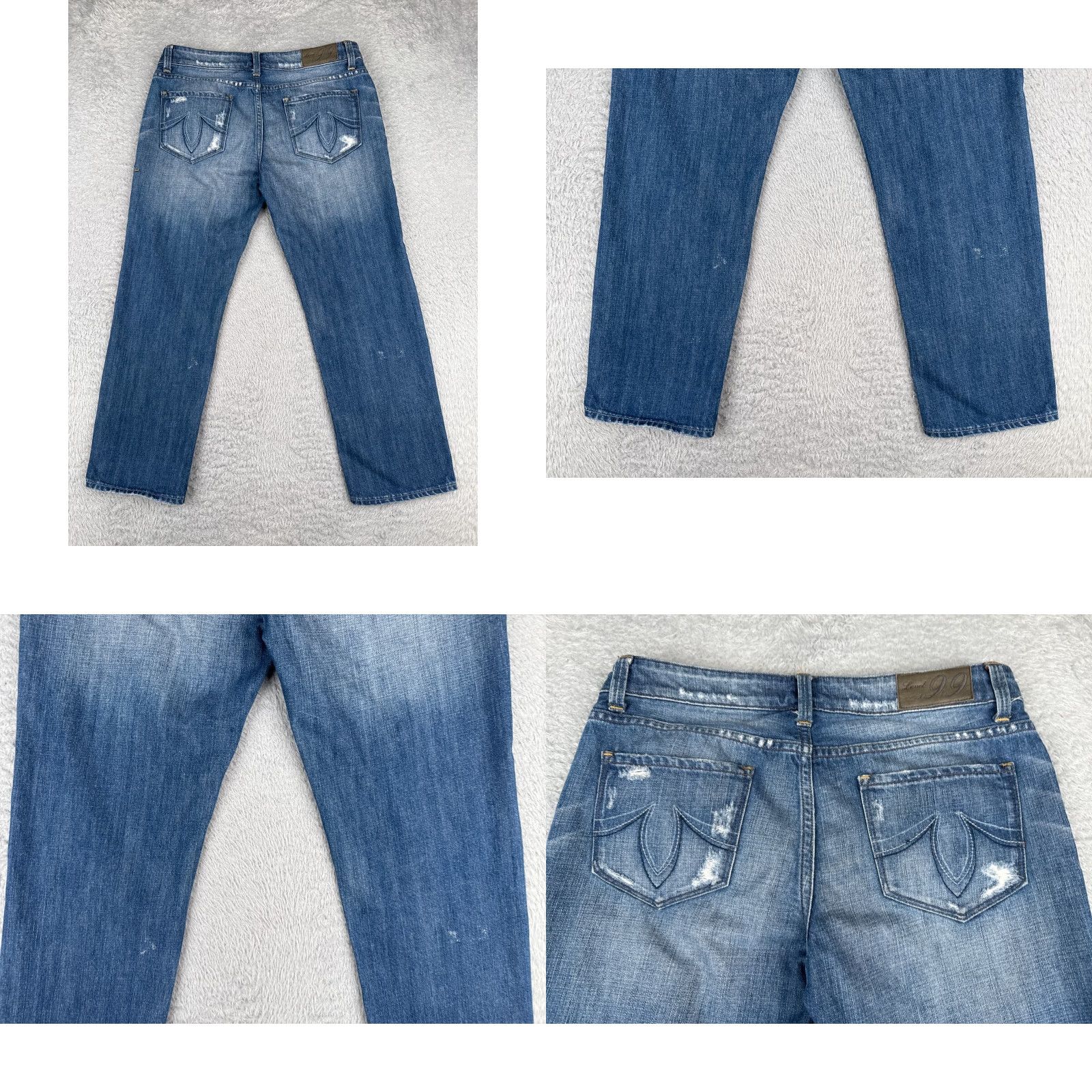Anthropologie Level 99 Jeans Womens 26 Blue Denim Crop Straight Distressed 5-Pocket Design 90s Cowboy Southwestern American Designer Size 26" / US 2 / IT 38 - 10 Thumbnail