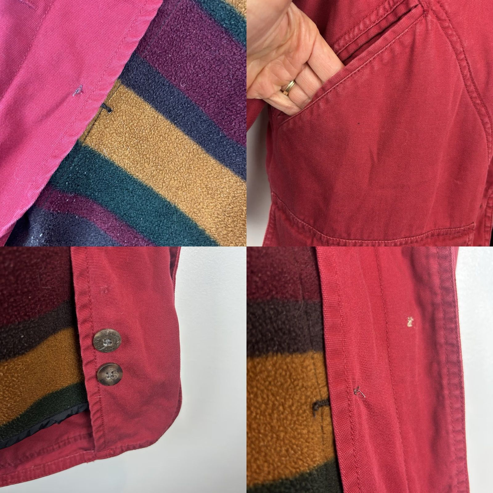Vintage Woolrich Coat Women Medium Red Corduroy Collar Blanket Stripe Fleece Lining Overcoat Size M / US 6-8 / IT 42-44 - 8 Thumbnail