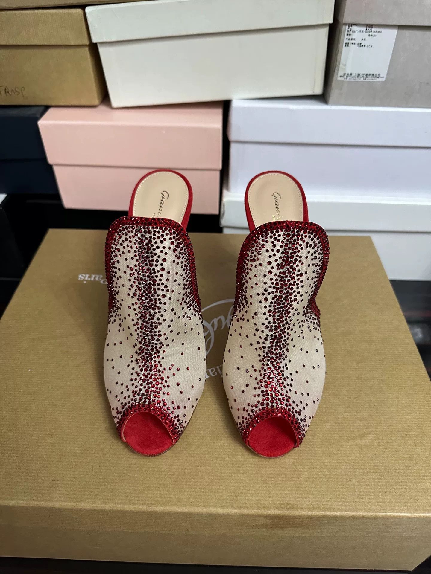 Gianvito Rossi Gianvito Rossi Red Rhinestone Heel Sandals Size US 6.5 / IT 36.5 - 1 Thumbnail