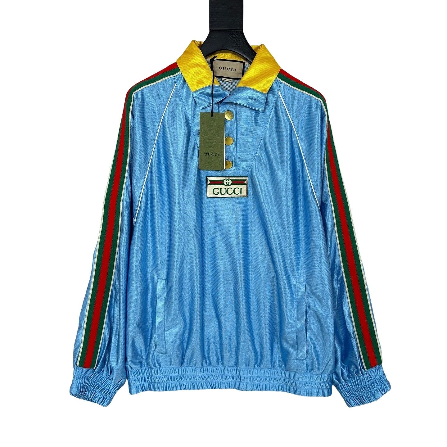 Gucci GUCCI Web Logo Navy Blue Jersey Track Zip-Up Jacket | Grailed