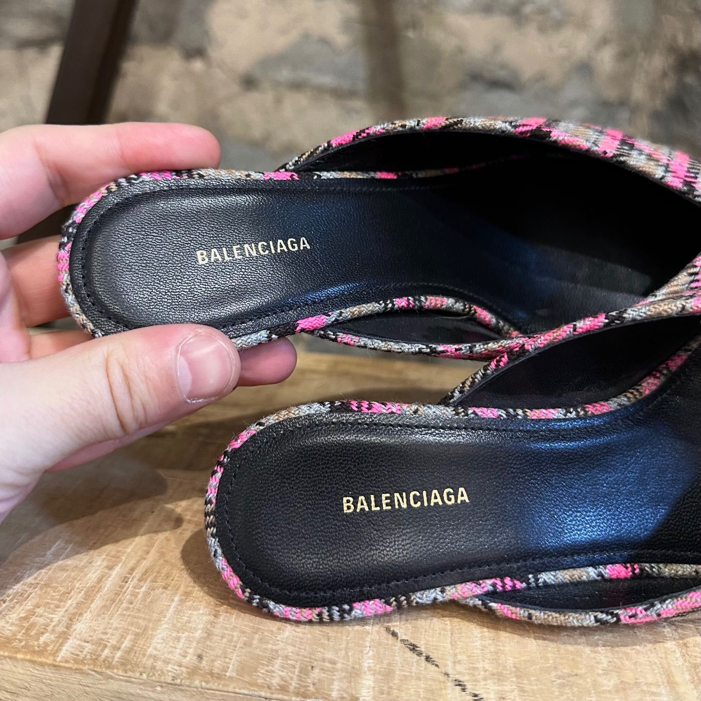 Balenciaga Balenciaga Pink Plaid Knife Kitten Heeled Pointy Mules Size US 5 / IT 35 - 8 Thumbnail