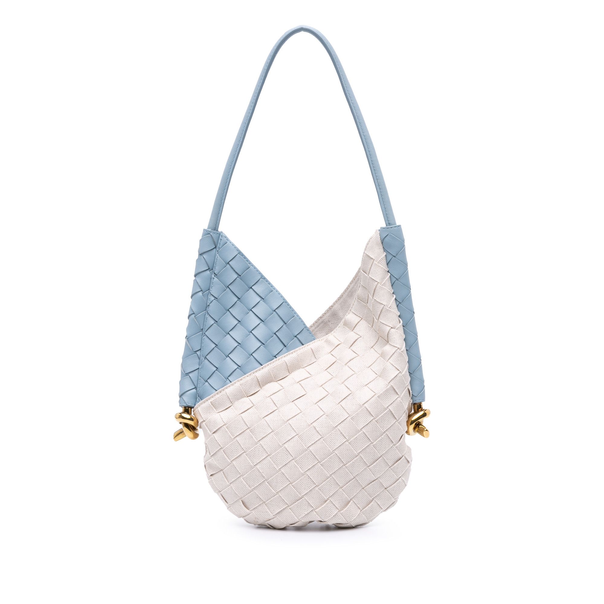 Bottega Veneta Small Nappa And Canvas Intrecciato Solstice Shoulder Bag in Blue, Women's