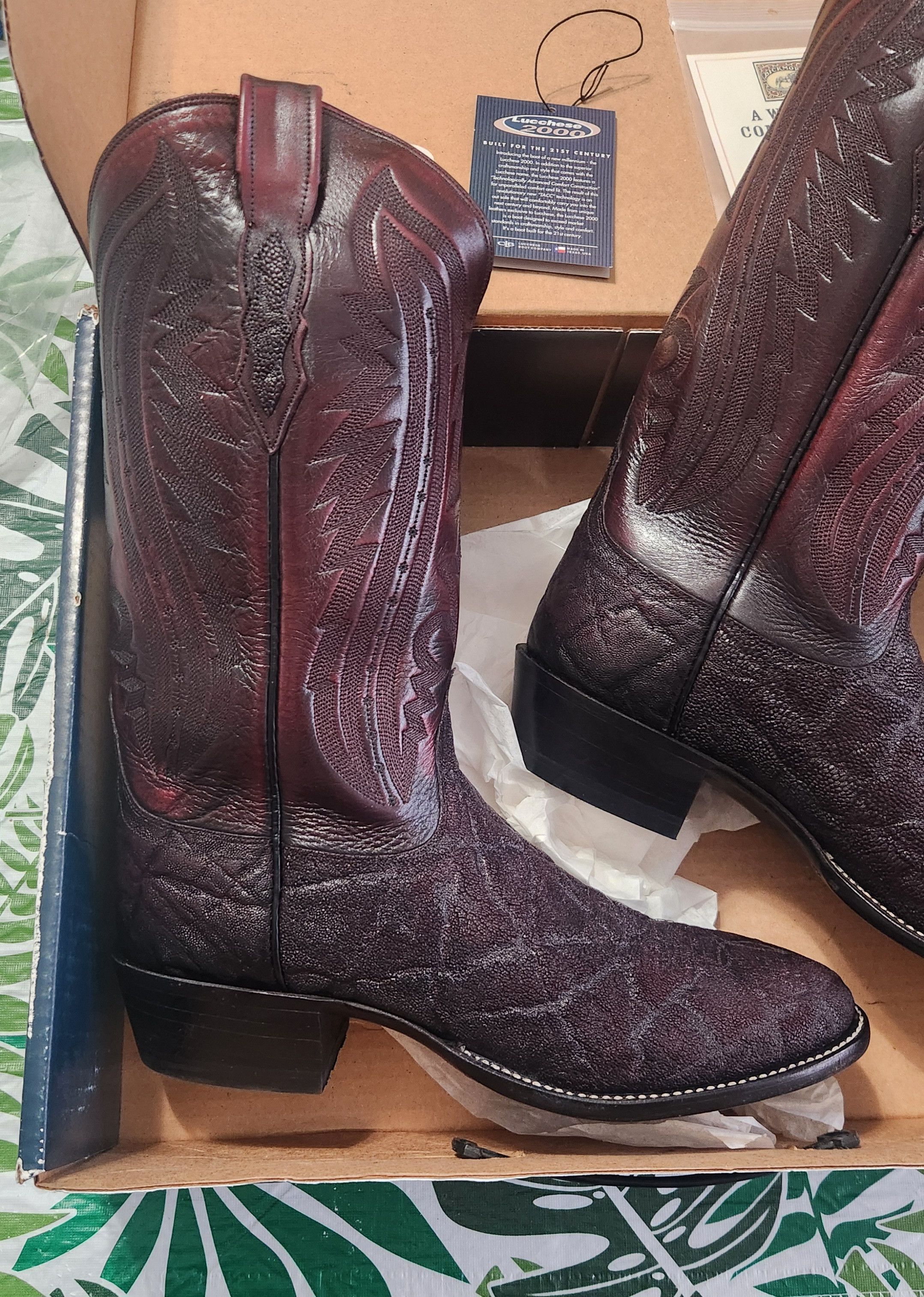 Lucchese × Vintage Lucchese 2000 african Exotic Black cherry boots 10.5 D T3039 Size US 10.5 / EU 43-44 - 6 Thumbnail
