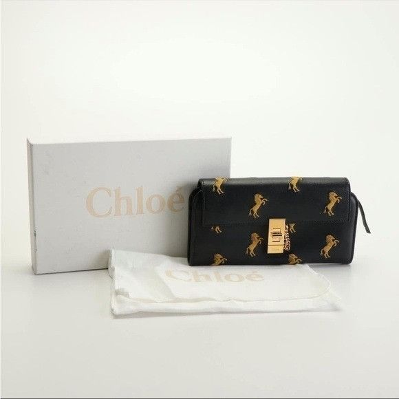 Chloe Chloé Continental Wallet Drew Horse Embroidered Leather Navy Size ONE SIZE - 1 Thumbnail