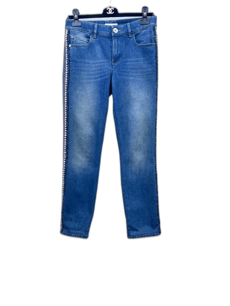Chanel Chanel Blue Denim Side Braided Pants -2505 Size US 36 / EU 52 - 1 Thumbnail