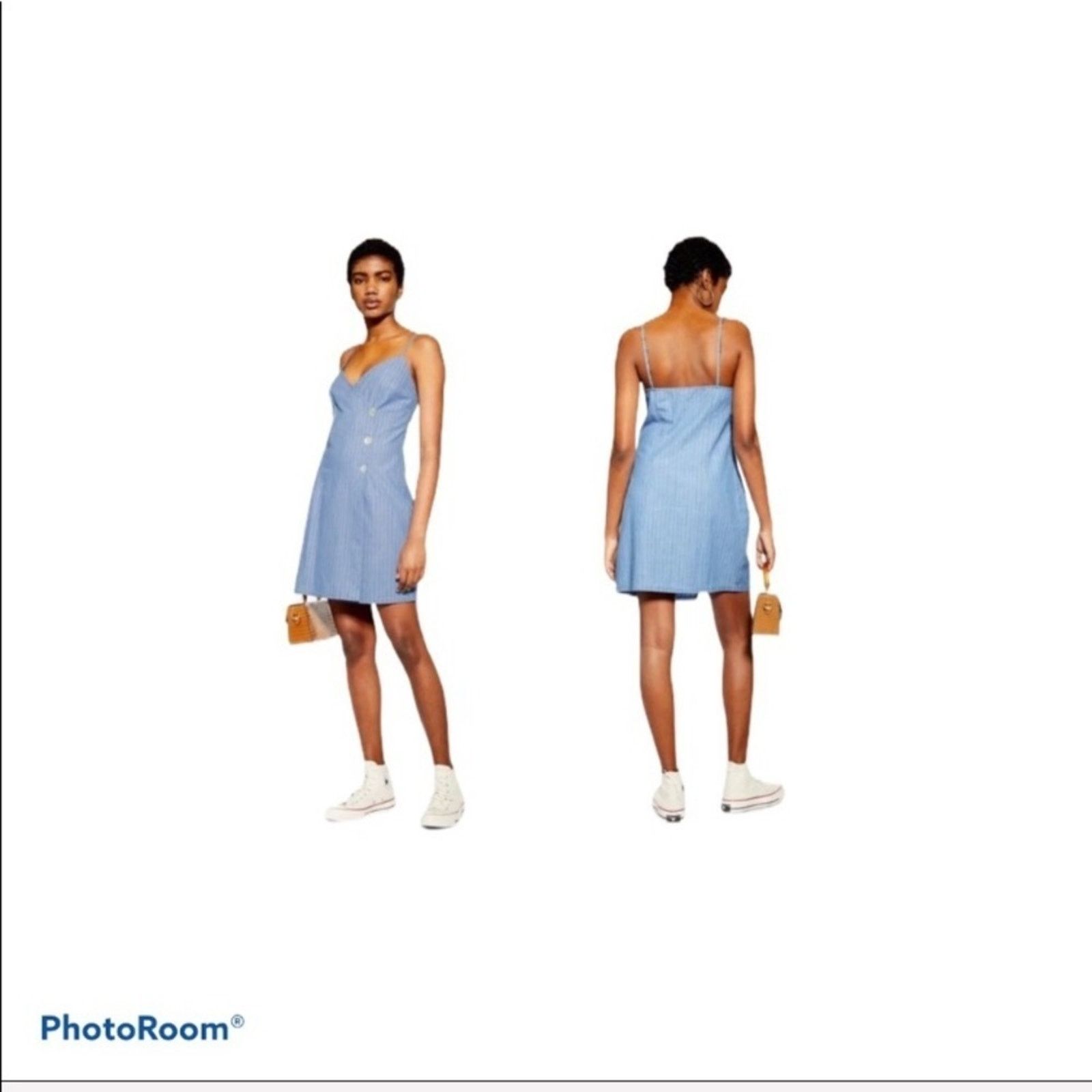 Topshop TOPSHOP Blue Striped High Low Wrap Dress 10 Size L / US 10 / IT 46 - 12 Thumbnail