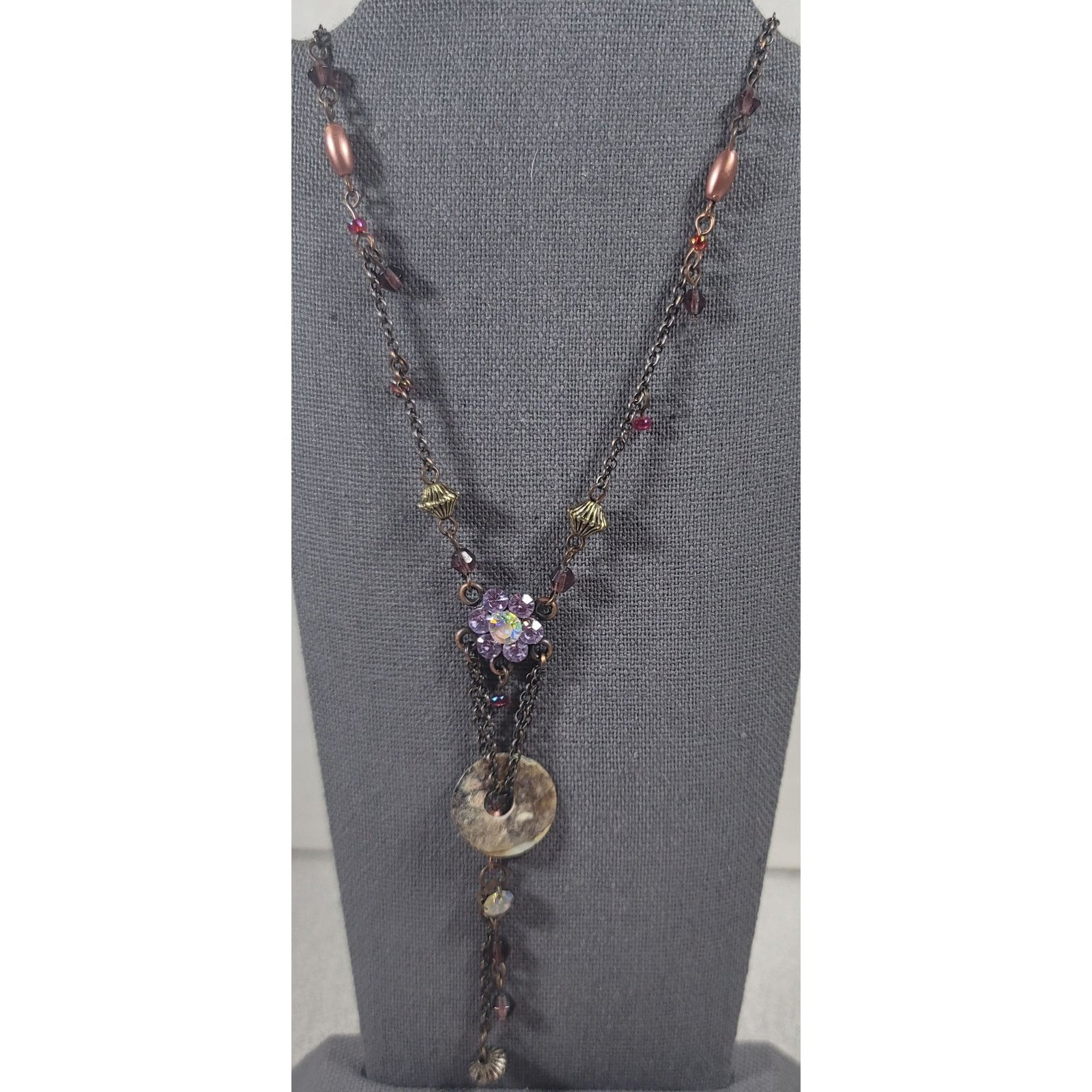 Other Bronze Purple Flower Pendant 13" Necklace Lightweight Size ONE SIZE - 1 Thumbnail