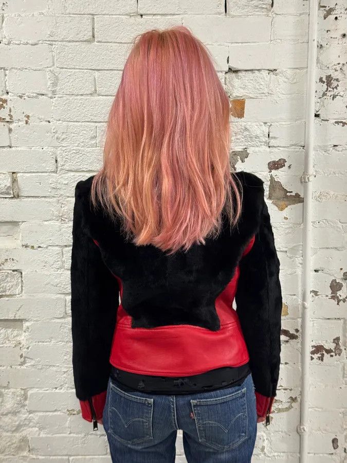 Dolce & Gabbana 2000s Dolce & Gabbana Biker Leather Red & Black Fur Moto Leather Jacket Size S / US 4 / IT 40 - 3 Thumbnail