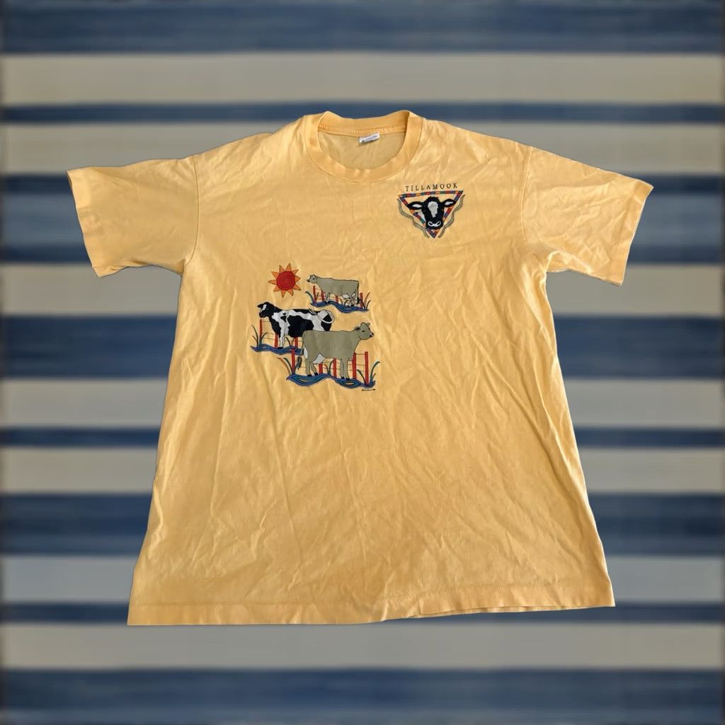 Anvil VINTAGE Tillamook Cow Shirt Yellow Anvil T-Shirt Crew Neck Short Sleeve Cotton Size XL Mens United States 1990s Graphic Print Single Stitch Size US XL / EU 56 / 4 - 1 Thumbnail